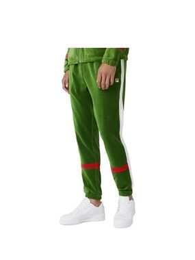 New with Tags Mens Small Fila Green Velour Joggers with White Side Stripe